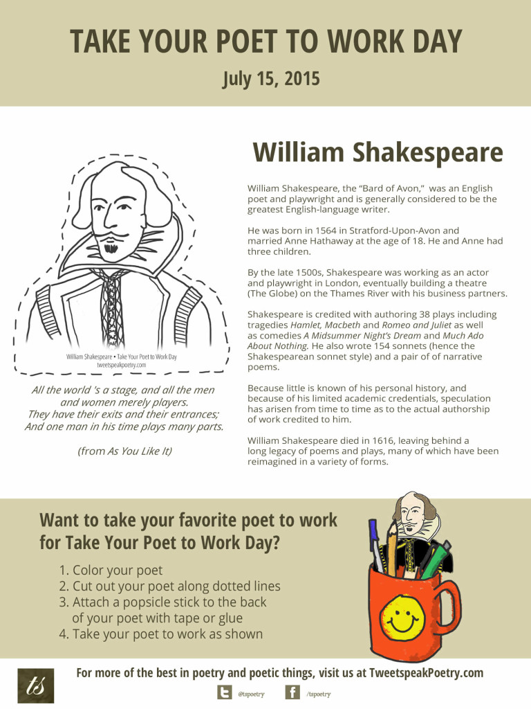 Take Your Poet to Work Day William Shakespeare Printable