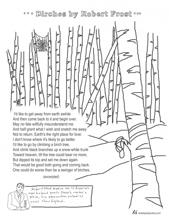 Birches by Robert Frost Coloring Page Poem