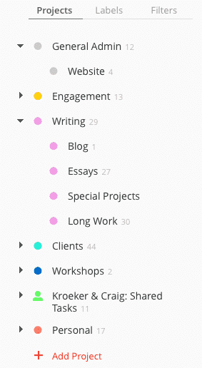 Todoist Project View - Poets & Writers Toolkit: Productivity Apps for Busy Writers