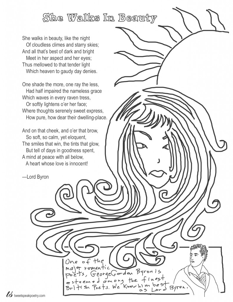 She Walks in Beauty by Lord Byron Coloring Page Poem