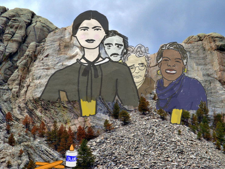 Dickinson Angelou Yates and Poe on Mount Rushmore for Take Your Poet to Work Day