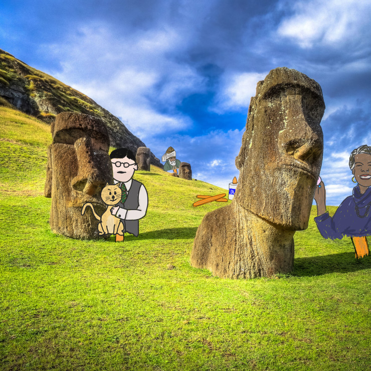 Easter Island with Eliot Rumi and Angelou for Take Your Poet to Work Day