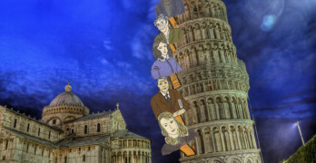 Leaning Tower of Pisa with Hughes Plath Heaney Frost Barrett Brown for Take Your Poet to Work Day