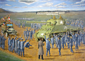 Samuel Pruchno liberation painting at Holocaust Memorial Center