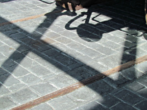 Shadow of railroad car at Holocaust Memorial Center