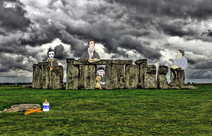 Stonehenge with Rossetti Keats Eliot and Poe for Take Your Poet to Work Day