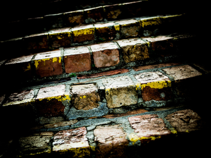 The Art of Stillness Book Club - brick stairs in the dark