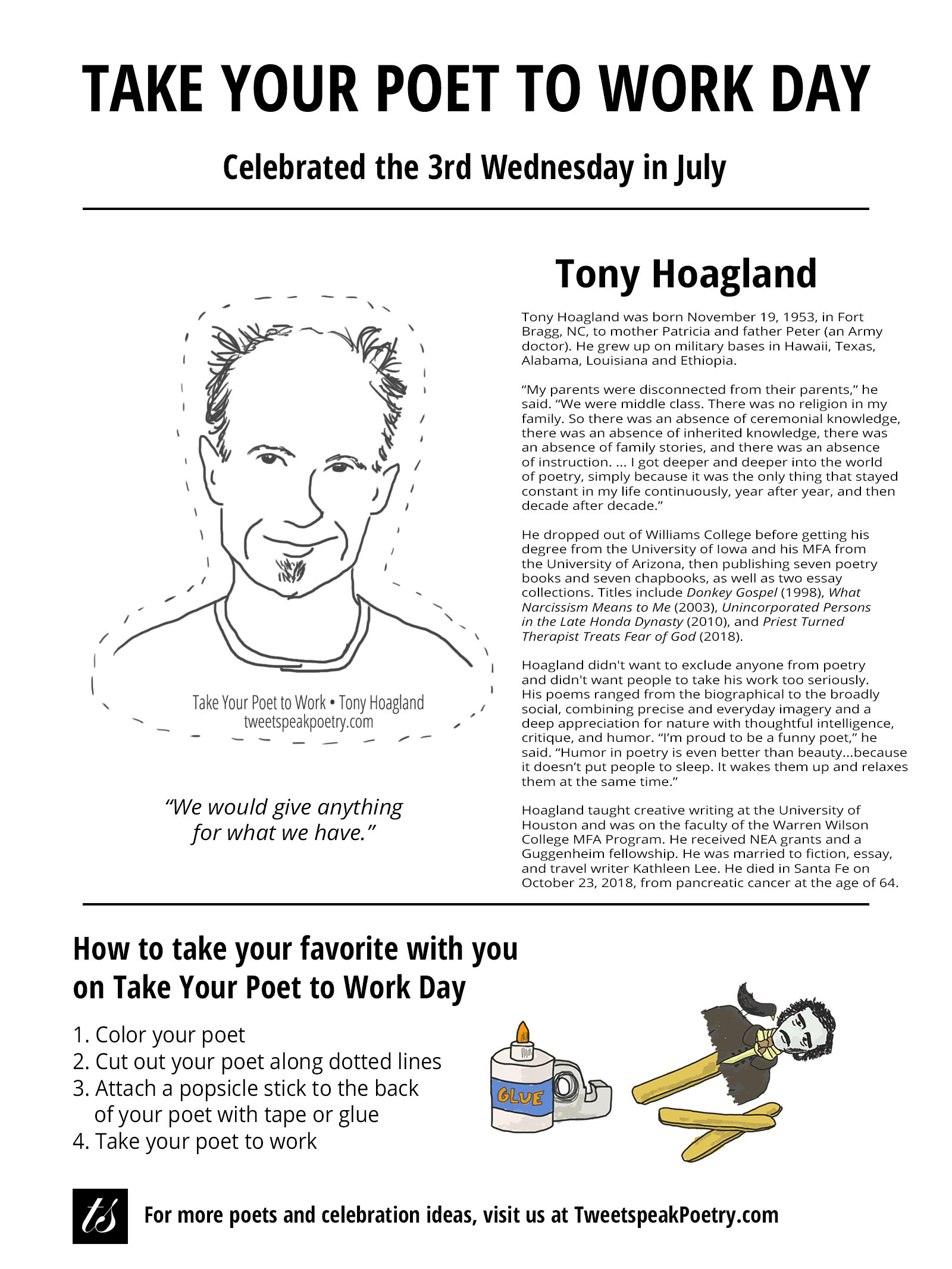 Tony Hoagland — Take Your Poet to Work Printable