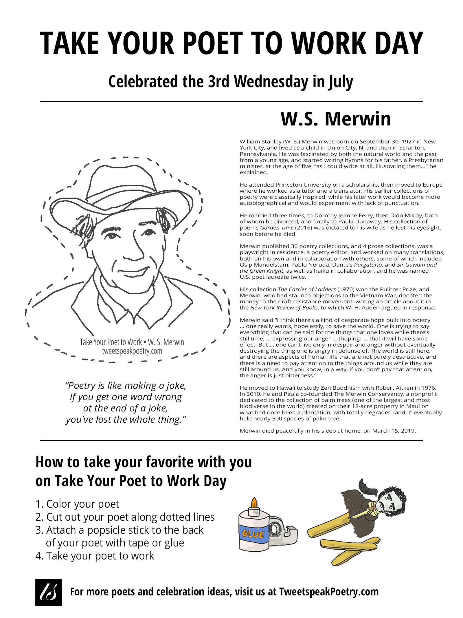 W.S. Merwin - Take Your Poet to Work Printable