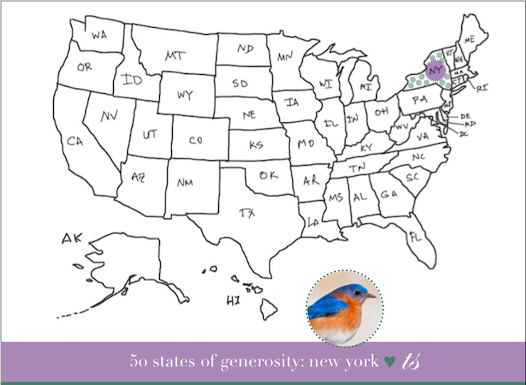 U.S. map with New York highlighted-TS Poetry's 50 States of Generosity