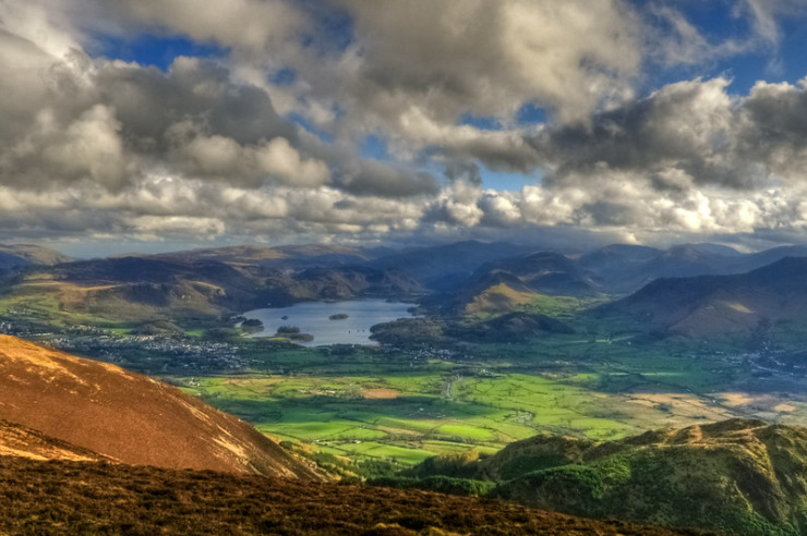 rolling hills and lake at Keswick and Derwent Water