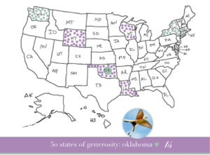50 states of generosity Oklahoma colored in on U.S. national map