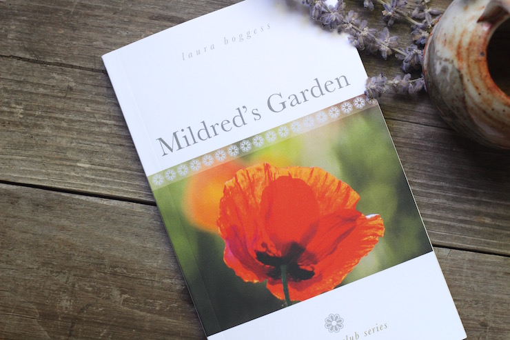 Mildred's Garden romance book with tea and Russian Sage Right-2