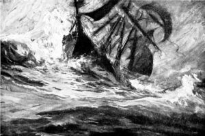 drawing of ship at sea