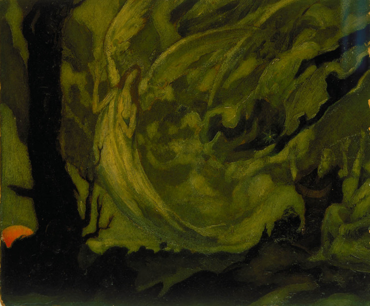painting of dark swirling colors for Israfel by Edgar Allan Poe