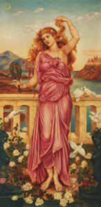 helen of troy surrounded by flowers and birds