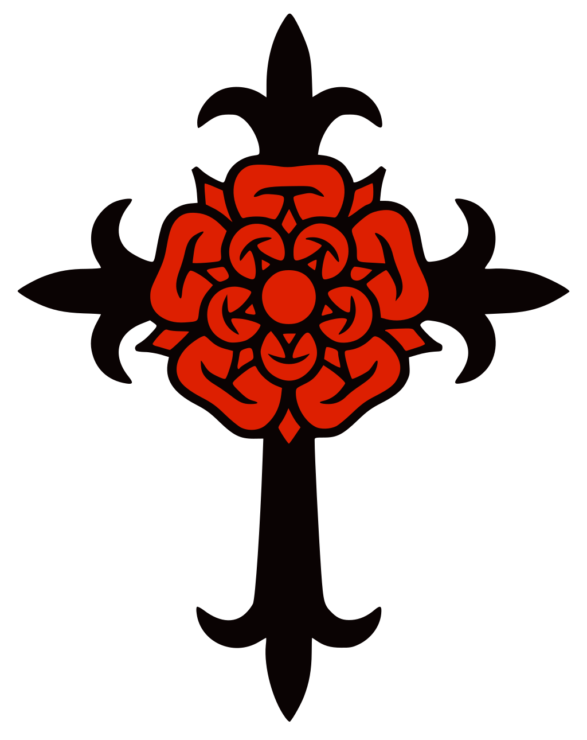 red rose in the center of a cross