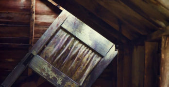 old wood door in attic