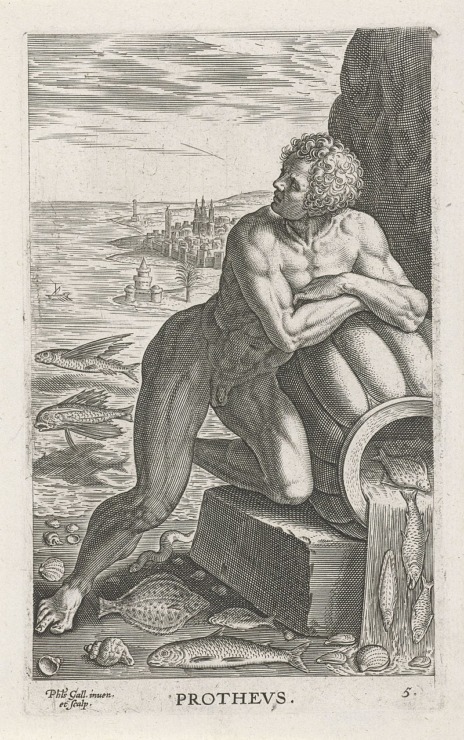 drawing of Proteus looking at the sea