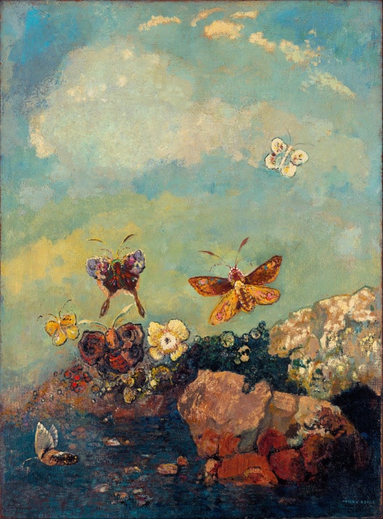 painting of butterflies and an open sky 