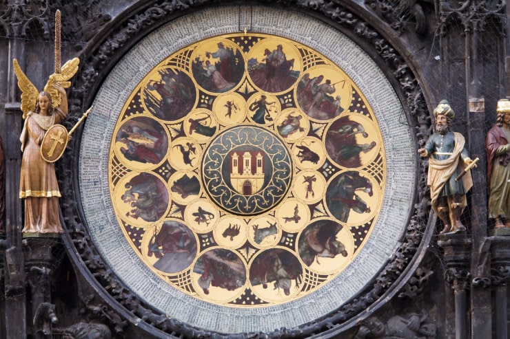 astronomical clock with figures on the side