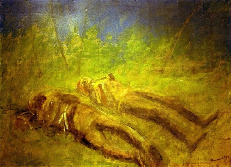 two bodies lay in a field 
