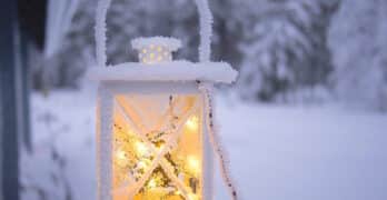 lantern in snow