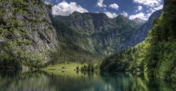 mountain lake in green