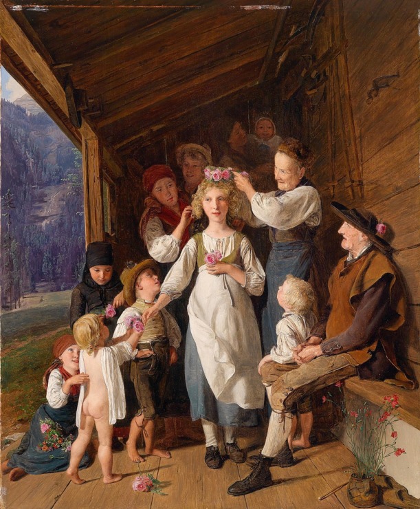 a family gathers around a girl getting her ready for a function 